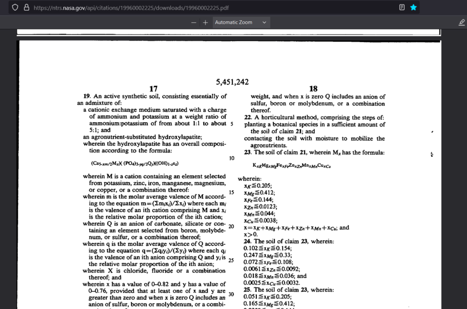 US Patent 5,451,242 “Active synthetic soil”